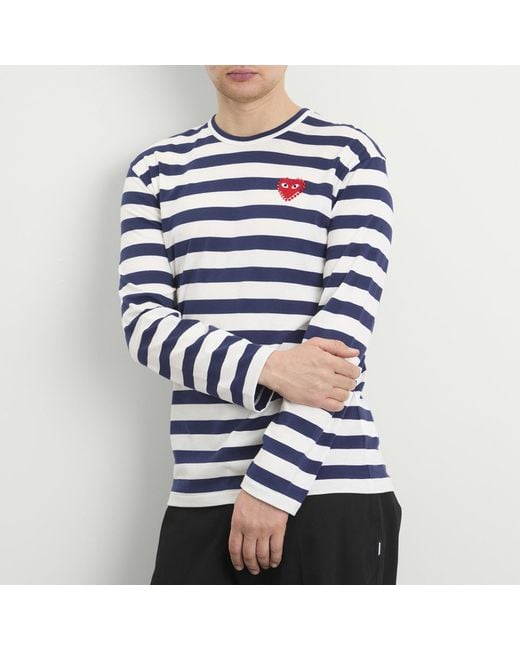 COMME DES GARÇONS PLAY Blue Studded Heart Long Sleeve T-Shirt for men