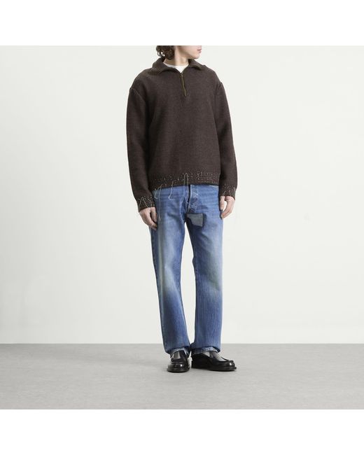 Maison Margiela Black Wool Distress Half Zip Knit for men