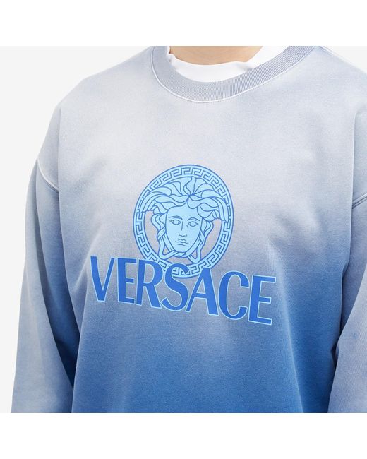 Versace Blue Overdye Medusa Print Crew Sweat for men