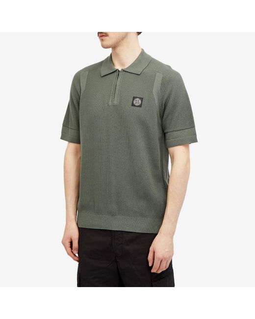 Stone Island Green Soft Cotton Patch Knitted Polo Shirt for men