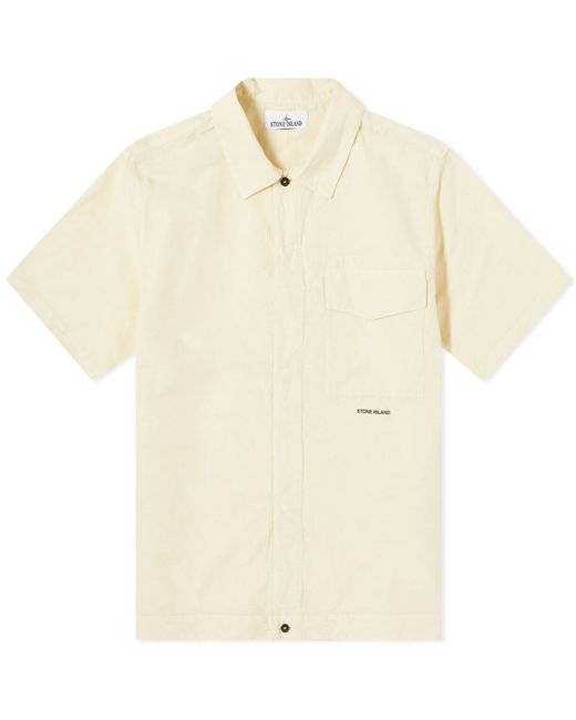 Stone Island Natural Cotton Canvas Shorts Sleeve Shirt for men