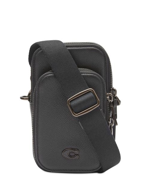 COACH Black Crossbody Phone Pack Crossgrain Leather for men
