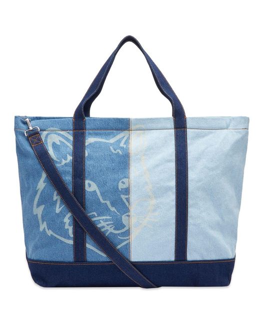 Maison Kitsuné Blue Fox Head Denim Weekender Tote Bag