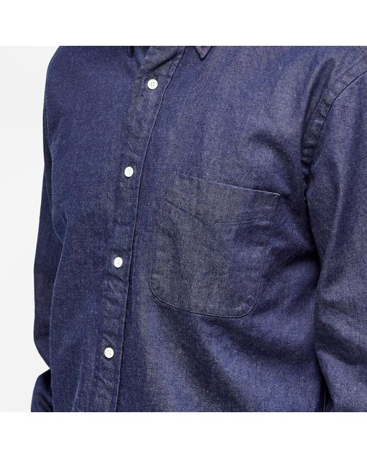 Beams Plus Blue Button Down Denim Work Shirt for men