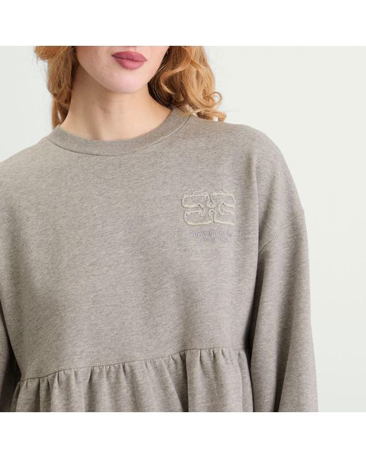 Ganni Gray Isoli Crewneck Peplum Dress
