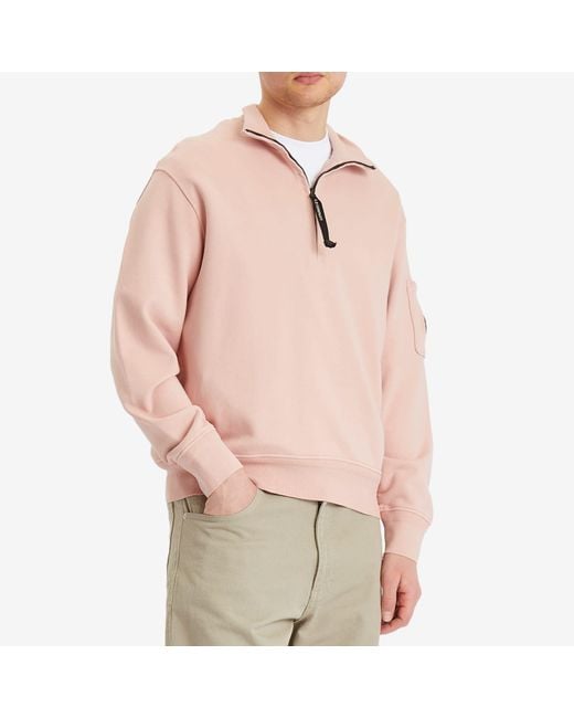 C P Company Pink Diagonal Fleece Resist Dyed Half Zip Sweatshirt for men