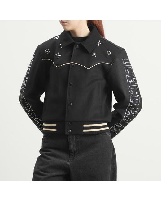 ICECREAM Black Western Crystal Varsity Jacket