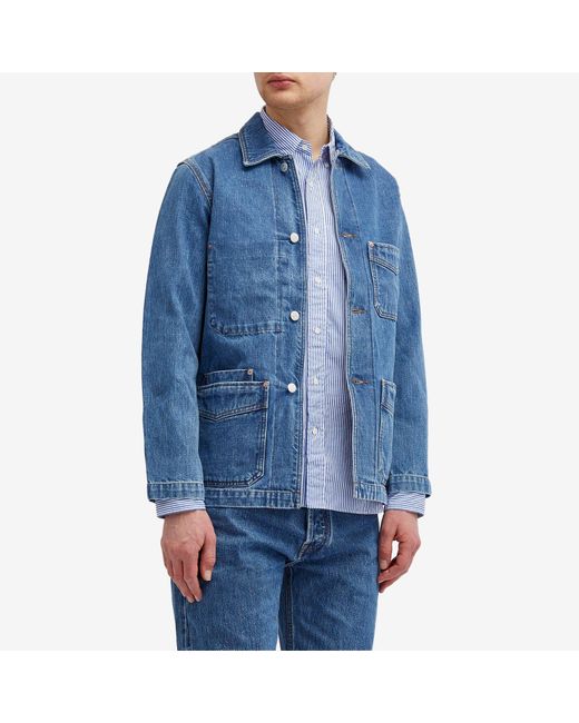 Drake's Blue Selvedge Denim Chore Jacket for men