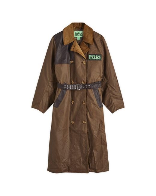 Barbour Brown X Ganni Wax Trench Coat