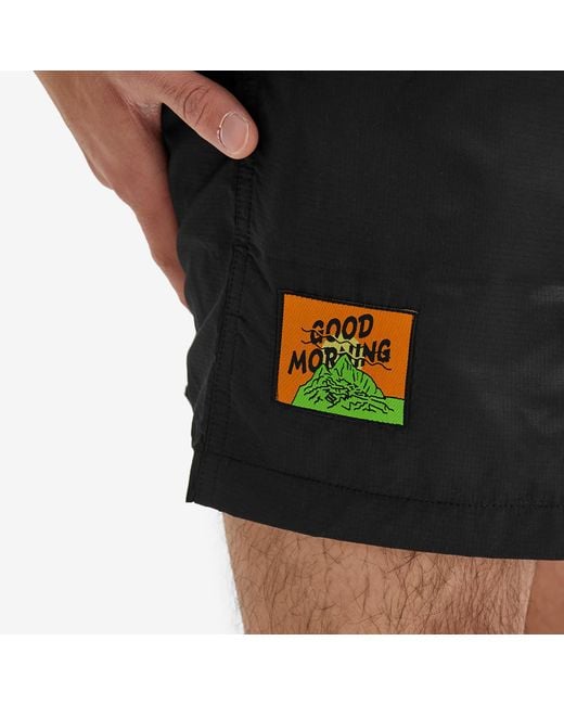 Good Morning Tapes Black Mountain Logo Swim Shorts for men