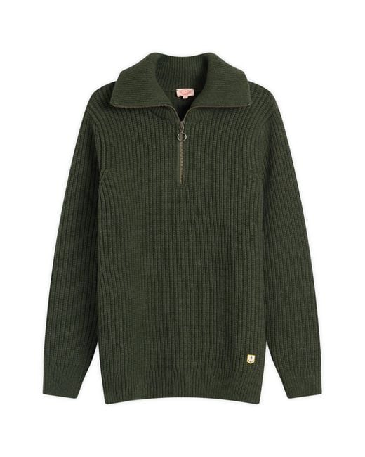 Armor Lux Green Half Zip Rib Knit Jumper for men