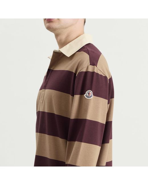 Moncler Brown Stripe Cotton Polo Shirt for men