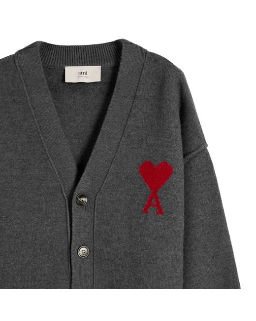 AMI Black Felted Merino Wool Knit Adc Cardigan for men