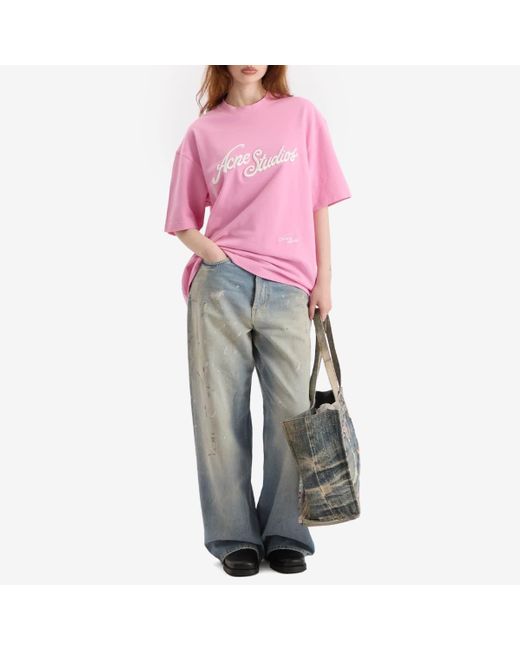 Acne Pink Tourist Logo T-Shirt