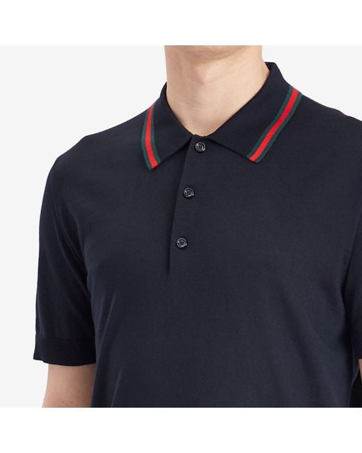 Gucci Blue Fine Gauge Wool Short Sleeve Polo Shirt for men