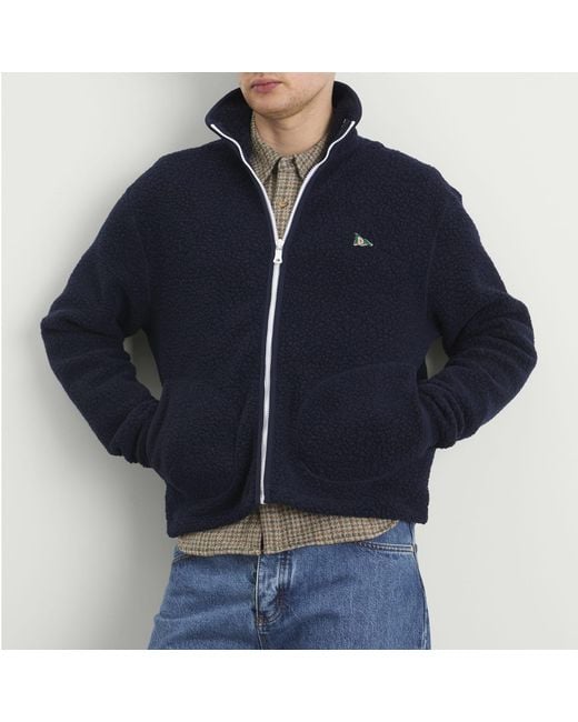 Drake's Blue Boucle Wool Fleece Jacket for men