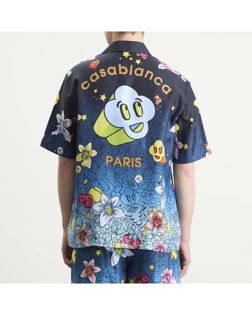Casablanca Blue Collage D'Icones Graphiques Cuban Collar Shirt for men