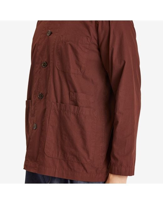 Universal Works Brown Fine Poplin Bakers Overshirt for men