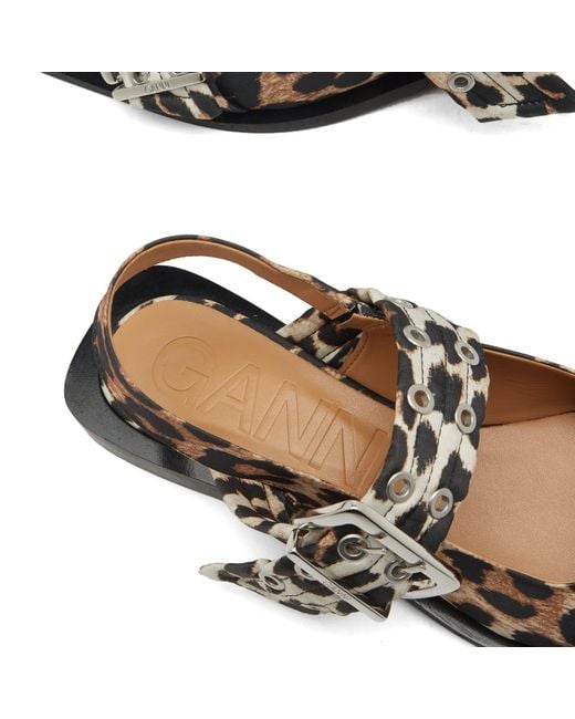 Ganni Brown Feminine Buckle Ballerina Print Ballet Shoes