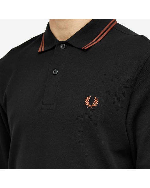 Fred Perry Black Long Sleeve Twin Tipped Polo Shirt for men