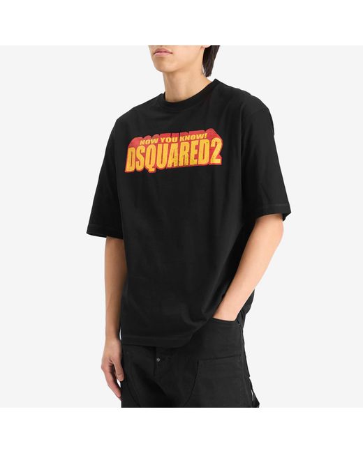 DSquared² Black 3D Logo Loose Fit T-Shirt for men