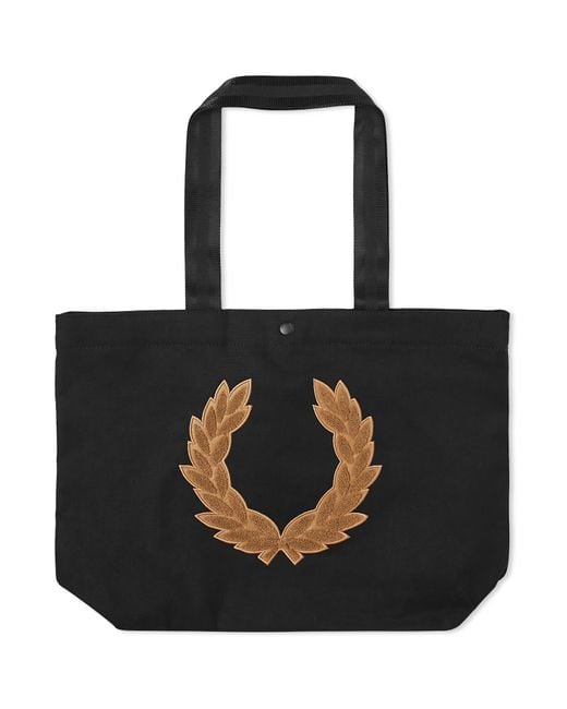 Fred Perry Black Laurel Wreath Canvas Tote Bag for men