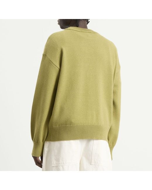 AMI Green Crewneck Sweater With Contrasted Ami De Coeur for men