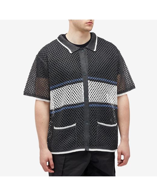 F/CE Black Mesh Knitted Short Sleeve Shirt for men