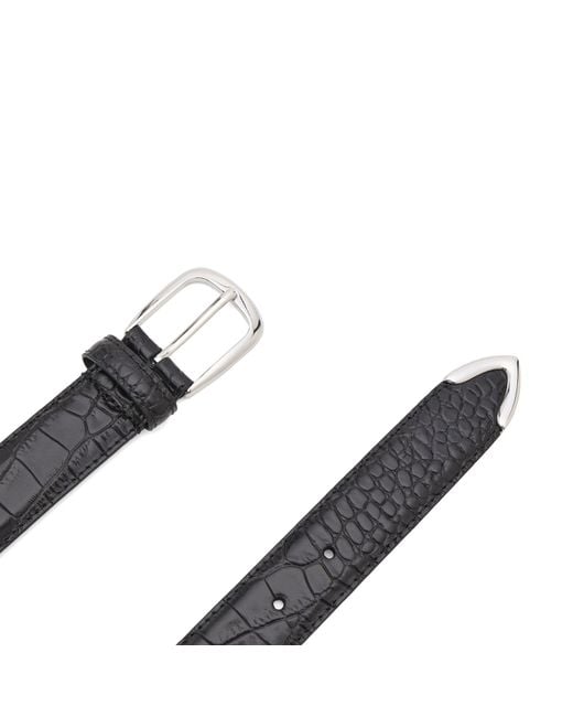 Andersons Black Andersons Narrow Stitch Trimmed Alligator Print Belt for men