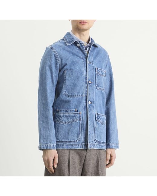 Drake's Blue Selvedge Denim Chore Jacket for men