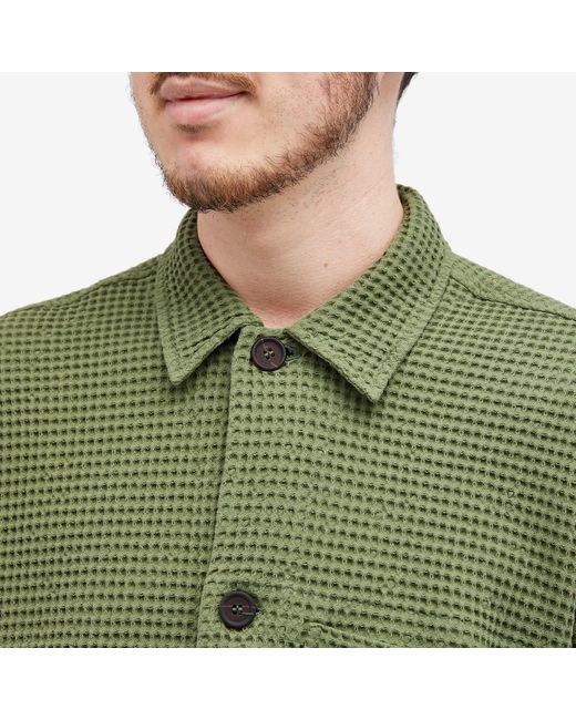 Universal Works Green Pike Waffle Short Sleeve Shirt for men