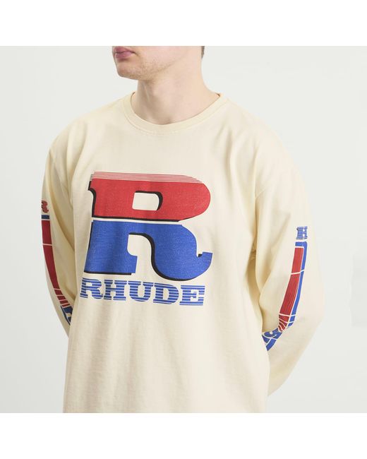 Rhude White Split Petrol Logo Long Sleeve T-Shirt for men