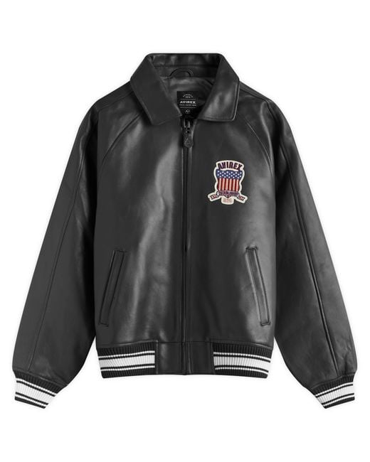 Avirex Black Icon Leather Jacket for men