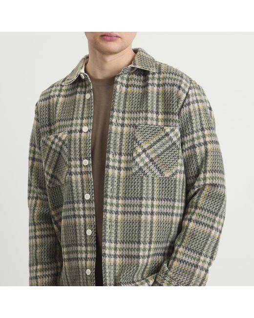 Wax London Green Whiting Check Wool Blend Overshirt for men