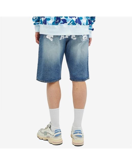 A Bathing Ape Blue College Denim Shorts for men