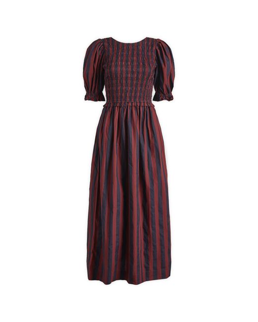 Damson Madder Purple Tie Front Striped Midi Dress