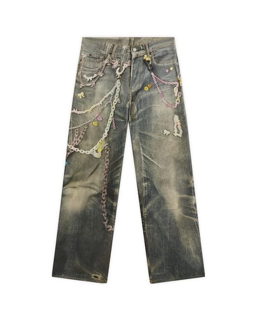 Acne Gray Baggy Jeans With Jewellery Print
