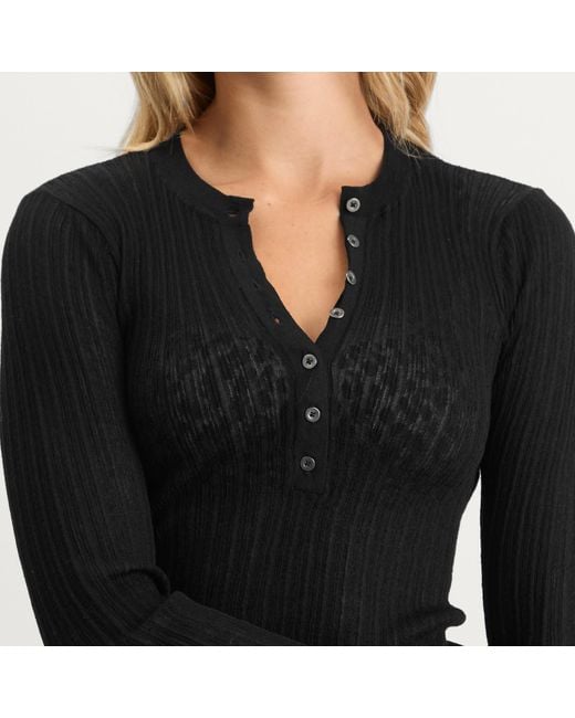 Skims Sheer Knit Long Sleeve Henley Top in Black | Lyst UK