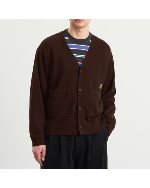 N!CE Brown Embroidered Logo Knit Cardigan for men