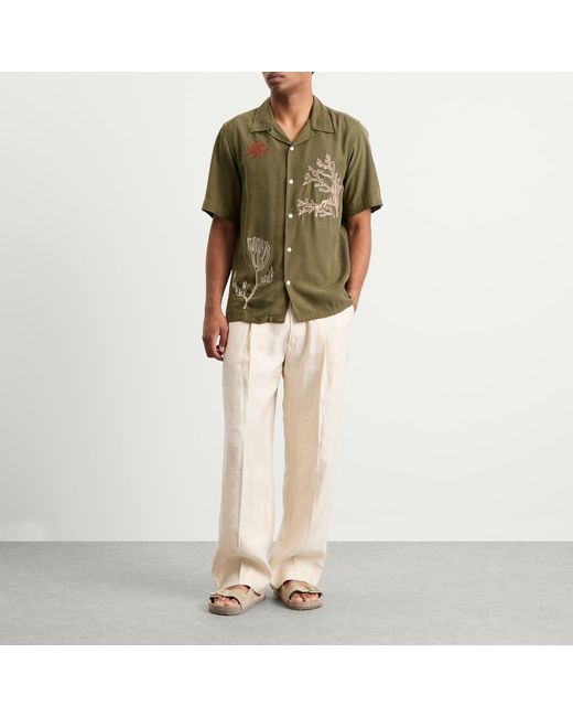 NN07 Green Julio Embroidered Short Sleeve Shirt for men