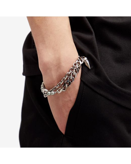 Alexander McQueen Metallic Skull & Pearl Bracelet for men