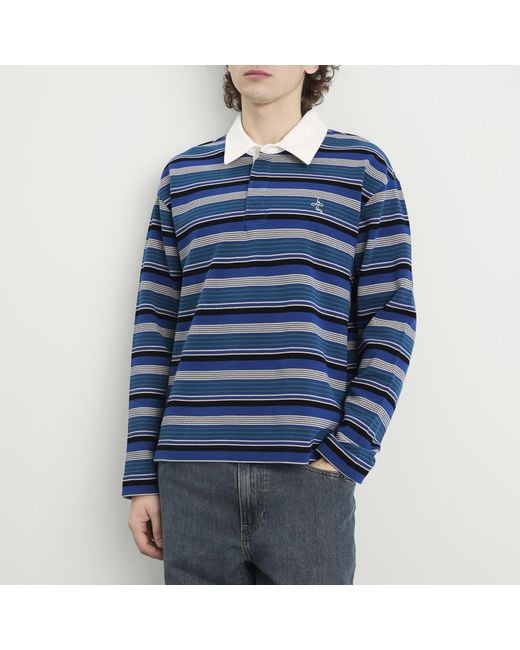 le PERE Blue Long Sleeve Rugby Polo Shirt for men