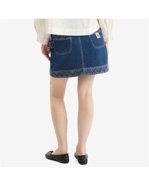 Bode Blue Embroidered Denim Skirt