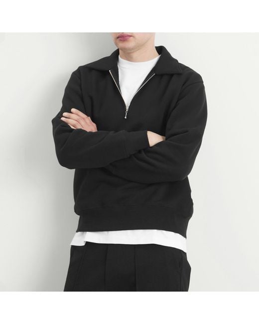 Lady White Co. Black Cotton Wool Quarter Zip Sweatshirt for men
