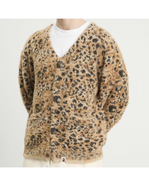 A Bathing Ape Brown Wild Leopard Cardigan for men