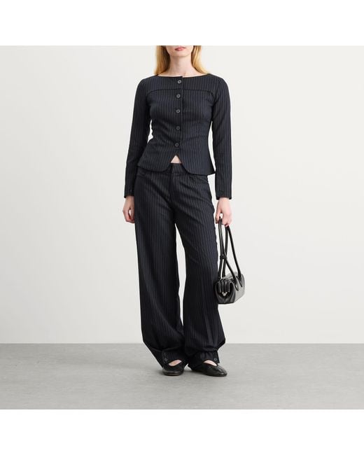 Peachy Den Black Bardot Long Sleeve Button Front Top
