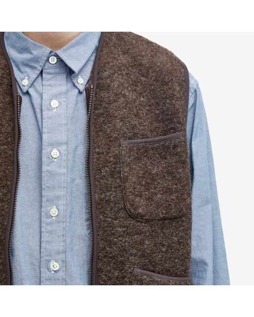 Universal Works Brown Wool Fleece Zip Gilet for men