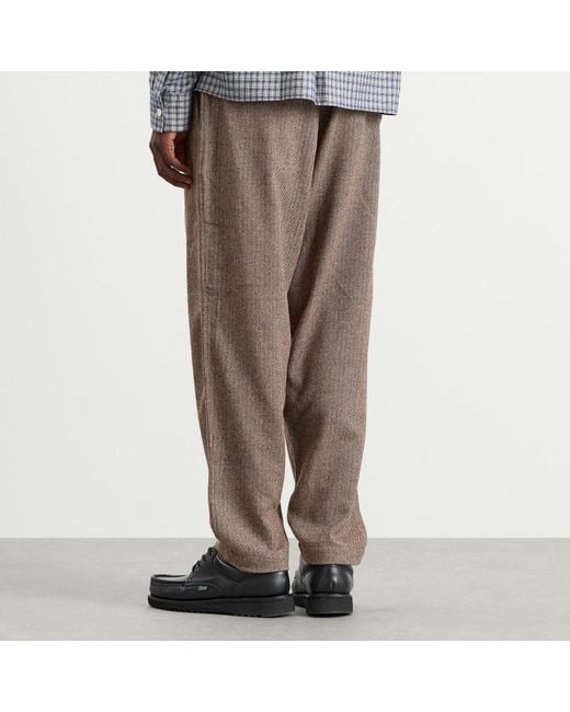 Universal Works Brown Wool Herringbone Pleated Track Pant for men