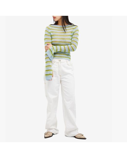 Marni Green Long Sleeve Boat Neck Striped Sweater