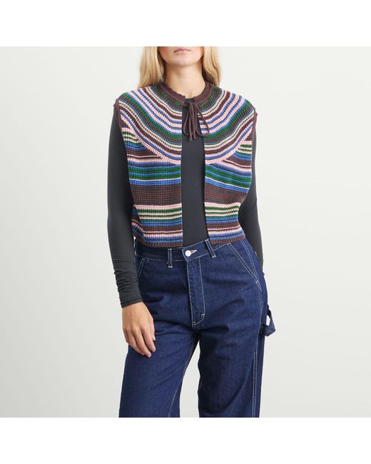 Beams Boy Gray Multi Stripe Knit Vest